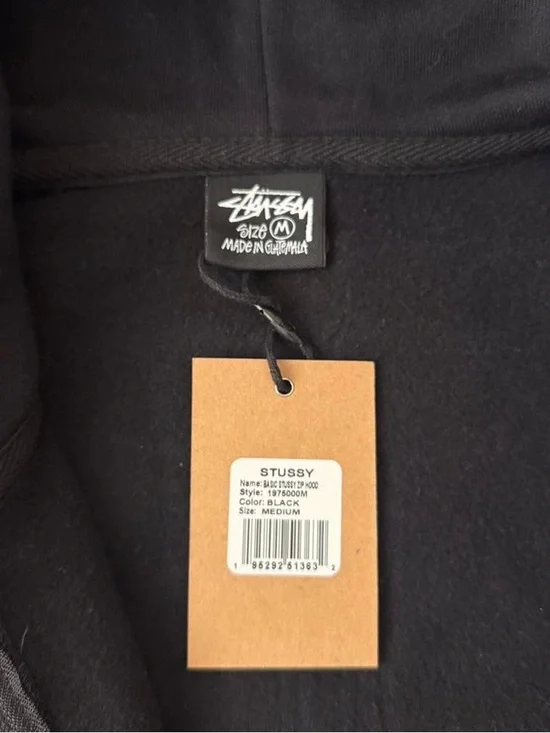 Stussy Black Zip Hoodie with White Logo - Picture 4 of 6